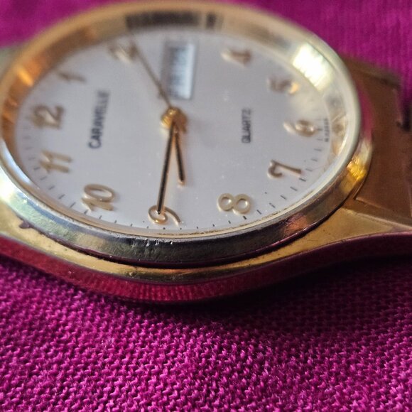 Vintage Caravelle by Bulova Quartz Watch – Gold Tone, Day-Date - Picture 1 of 15